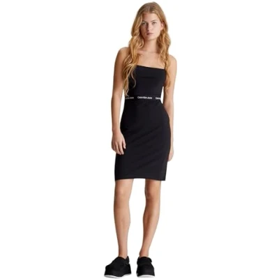 Abbildung von Calvin Klein Jeans LOGO TAPE Strappy Dress Jerseykleid, Damen, Größe: Large, Black