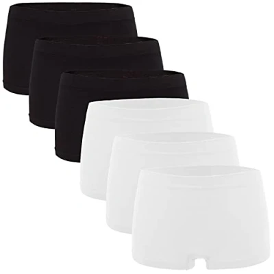 Abbildung von Fabio Farini Damen Panties 6er Pack Hipsters Boxershorts nahtlos, Seamless aus weichem Microfaser Gewebe 3X Weiß/3x Schwarz XXL 3XL (44/46)