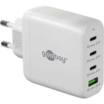 Abbildung von goobay 64822 USB C PD 4 Fach Multiport Schnellladegerät (68W) / 1x A 3X Eingang/Power Delivery/Netzteil für Ladekabel vom iPhone und Anderen Handys/Handy Ladegerät/weiß
