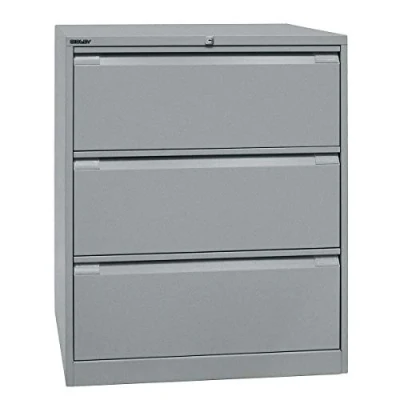 Abbildung von BISLEY Hängeregistraturschrank, doppelbahnig, DIN A4, 3 HR Schubladen, Metall, 355 Silber, 62.2 x 80 101.6 cm