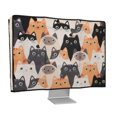 Abbildung von kwmobile Leinen Hülle kompatibel mit 27 28&quot; Monitor Schutzhülle Staubschutz Abdeckhaube für PC Bildschirm Computer Screen Cover Staubhaube Haube Katzen