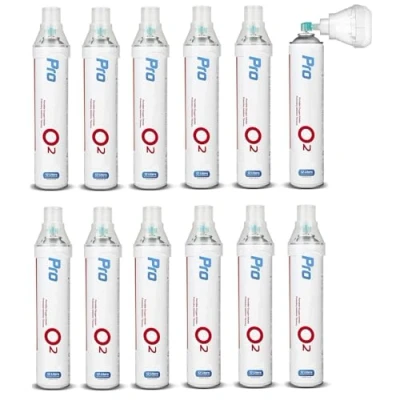 Abbildung von Maclean PR 994 Tragbarer Sauerstoffinhalator 12x12L in der Dose o2 99,4% Universal Mundstück Inhalierbar (12 er Pack)