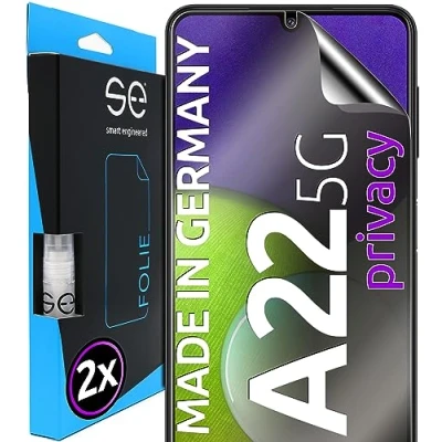 Abbildung von S.E für Samsung Galaxy A22 5G Schutzfolie privacy Blickschutz Folie 2x Folien im SET aus Deutschland, Matte Anti Spy Folie, staubfrei und blasenfrei, Sichtschutz