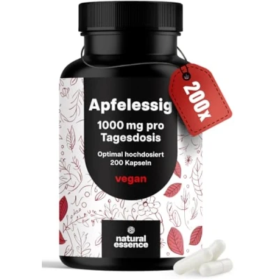 Abbildung von Apfelessig Kapseln 200 Hochdosiert 1000mg pro Portion Stoffwechsel Apple Cider Vinegar Kapseln, Tabletten Vegan und produziert in Deutschland