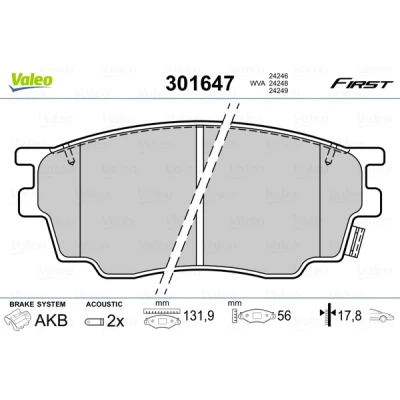 Abbildung von VALEO 301647 Bremsbelagsatz Vorderachse inkl. Verschleißwarnkontakt mit Anti Quietsch Blech MAZDA: 6 Limousine, Hatchback