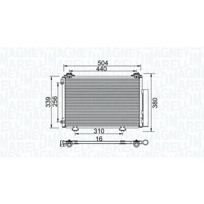 Abbildung von MAGNETI MARELLI 350203736000 Klimakondensator mit Trockner 504x339x16 339mm 504mm 16mm TOYOTA: Yaris I Schrägheck, Verso