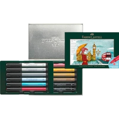 Abbildung von FABER CASTELL 267137 Geschenkset London, 12 Tuschestifte Pitt Artist Pen, Strichstärken FM, S, B