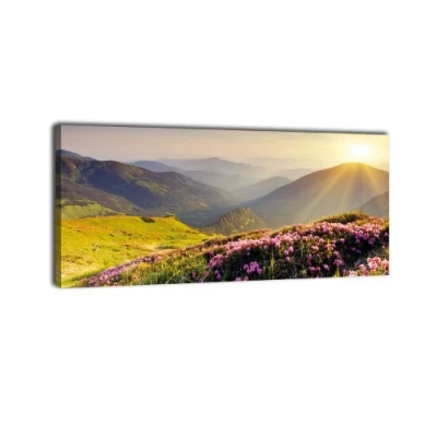 Abbildung von wandmotiv24 Leinwandbild Panorama Nr. 418 Bergrücken im Sonnenlicht 100x40cm, Keilrahmenbild, Bild auf Leinwand, Alpen, Gebirge, Stimmung