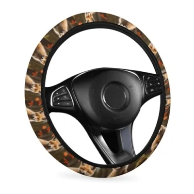 Abbildung von Auto Lenkradbezug, niedlicher Fuchs Druck, rutschfest, universal, 38,1 cm, modischer Lenkradbezug für Auto, LKW und SUV