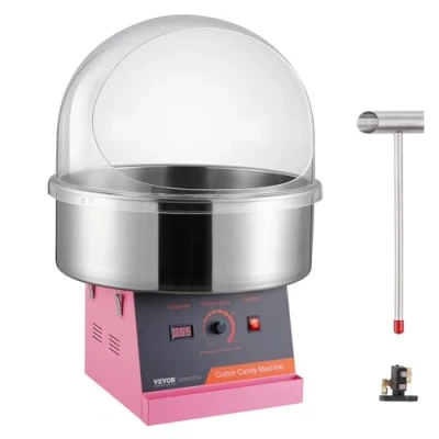 Abbildung von VEVOR Elektrische Zuckerwattemaschine, 1 kW Zuckerwattegeräte, Kommerzielle Zuckerwattemaschine mit Abdeckung, Edelstahlschüssel &amp; Zuckerlöffel, für Kindergeburtstage zu Hause, Familienfeiern (Rosa)