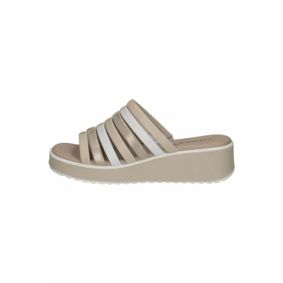 Abbildung von CAPRICE Damen Pantoletten aus Leder mit Keilabsatz, Weiß (White/Lt Gold), 40 EU