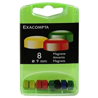 Abbildung von Exacompta 11045E 8er Pack Magnete Ø 9mm bunt in Kunststoffbox Magnetkraft 120 g