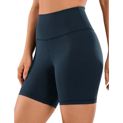 Abbildung von CRZ Yoga Naked Feeling Damen Kurze Leggings High Waist Blickdicht Fithess Shorts Radlerhose Sporthose 15cm Echte Marine 44