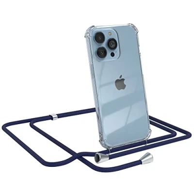 Abbildung von EAZY CASE Handykette kompatibel mit iPhone 13 Pro Handyhülle Umhängeband, Handykordel Schutzhülle, Silikonhülle, Hülle Band, Stylische Kette für Smartphone, Navy Blau