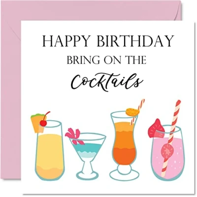 Abbildung von Stuff4 Cocktail Geburtstagskarten für Männer und Frauen Bring on the Cocktails Happy Birthday Karte Mutter, Schwester, Tochter, Tante, Oma, Freund, Arbeitskollegen, 145 mm x