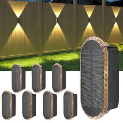 Abbildung von ELLASAY Solar Wandleuchte Aussen,Solarlampen Up and Down Leuchten für Außen IP65 Wasserdicht,3 Farben Heller Solarleuchten Garten Kabellos Hof Pools Haus Deck Porch Zaun 8 Pack