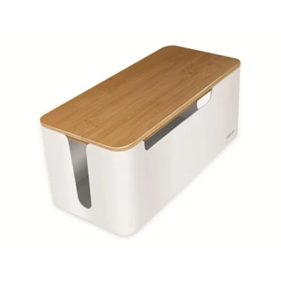 Abbildung von LogiLink Kabelbox KAB0075, 320 x 140 130 mm, mit Bambus Deckel, Kabelschutz, Steckdosenschutz, Kabelmanagement, für Steckdosenleiste und Kabel, Weiß