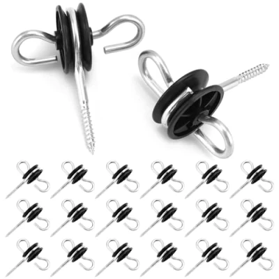 Abbildung von QWORK® 20 Stück Ringisolatoren Doppelhaken für Elektrische Zäune, Torgriffisolatoren, Weidezaun Ringisolatoren, Seile, Drähte und Litzen.