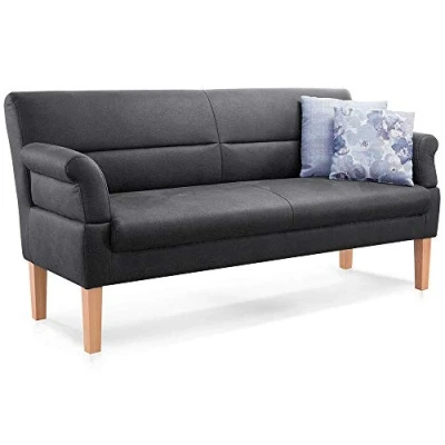 Abbildung von CAVADORE 2,5 Sitzer Kira, Sitzbank für Küche, Esszimmer oder Wohnküche in Büffellederoptik, Inkl. Armteilverstellung und Federkern, 168 x 94 81, Mikrofaser: dunkelgrau