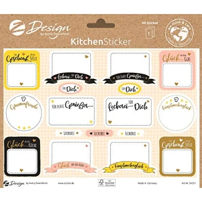 Abbildung von AVERY Zweckform Aufkleber Selbstgemacht 34 Sticker Gaumenfreude (Etiketten auf A5 Bogen, beschriftbare Klebeetiketten für Marmelade, Einmachen, Geschenke, Frühstücksbuffet, mit Goldeffekt) 54551