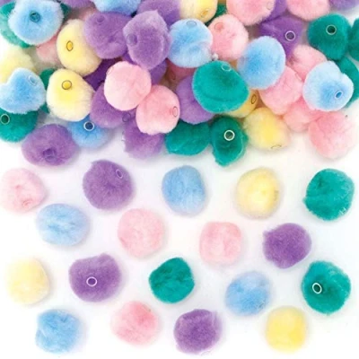 Abbildung von Baker Ross Perlen und Pompons zum Auffädeln, Pastellfarben, 100 Stück, Bastelarbeiten für Kinder (AX897)
