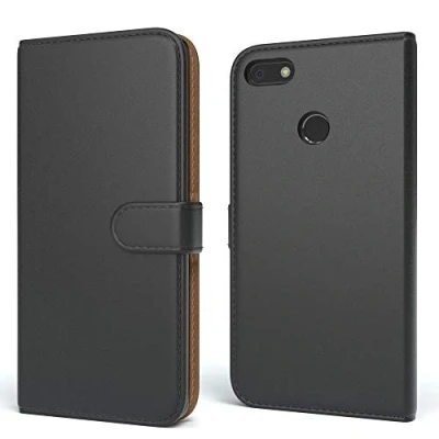 Abbildung von EAZY CASE Tasche kompatibel mit Huawei Y6 Pro (2017) Schutzhülle Standfunktion Klapphülle im Bookstyle, Handytasche Handyhülle Flip Cover Magnetverschluss und Kartenfach, Kunstleder, Schwarz