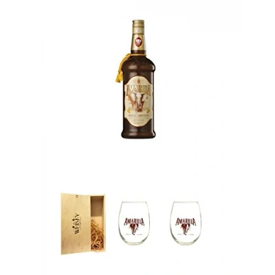 Abbildung von Amarula Südafrika Likör mit Sahne 0,7 Liter + 1a Whisky Holzbox für 2 Flaschen Schiebedeckel Tumbler eiförmig
