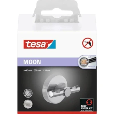 Abbildung von tesa Handtuchhaken MOON Bademantelhaken Edelstahl, Badezimmer, Gäste WC, Wandmontage, (Packung, 1 St., inkl. Klebelösung), Handtuchhalterung selbstklebend &amp; ohne Bohren silber matt