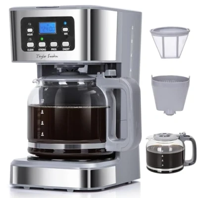 Abbildung von Taylor Swoden 2er Pack 950W Kaffeemaschine mit Timer,1.5L Filterkaffeemaschine 12 Tassen, Abschaltautomatik, Tropf Stopp, Wiederverwendbarem Filter und Heizplatte, BPA frei, Grau Pewter