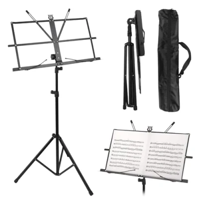 Abbildung von Notenständer Klappbar Stabil, &amp; Tischständer 2 in 1 Doppelnutzung, Höhenverstellbar Notenpult mit Wasserdicht Tragetasche, Notenhalter für Kinder und Erwachsene, Music Stand Schwarz