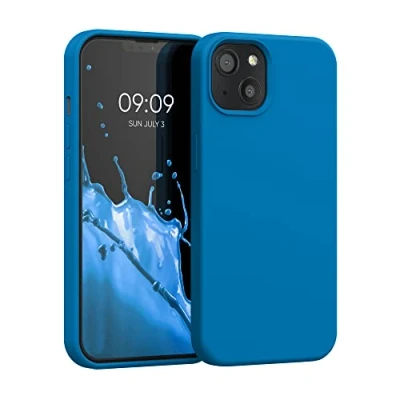 Abbildung von kwmobile Hülle kompatibel mit Apple iPhone 13 Silikon Handy Case Handyhülle weiche Oberfläche kabelloses Laden Blue Reef
