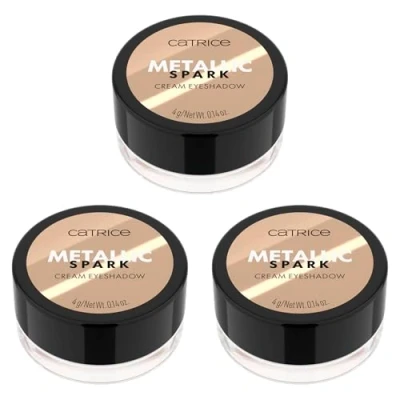 Abbildung von Catrice Metallic Spark Cream Eyeshadow, Lidschatten, Nr. 010, Nude, langanhaltend, Expressergebnis, hochpigmentiert, vegan, ohne Mikroplastikpartikel, Nanopartikel frei, Parfüm, 3er Pack (3x4g)