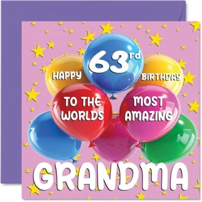 Abbildung von Geburtstagskarte zum 63. Geburtstag für Oma Weltweit erstaunlichste von Enkelin, Enkelsohn, 145 x mm, Alter 63, dreiundsechzig Grußkarten