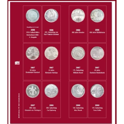 Abbildung von Safe, Premium, Blätter (4 Ringe) für 10 Euro Münzsätze 2006/08 Blatt 3 Transp. inkl. rotem Vordruckblatt Abm: 205x255 mm. pro Stk.