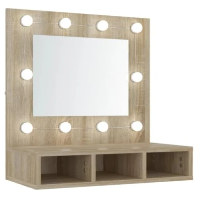 Abbildung von vidaXL Spiegelschrank mit LED Stauraum Kosmetikspiegel Schminkspiegel Hängeschrank Wandschrank Schrank Spiegel Schlafzimmer Sonoma Eiche 60x31,5x62cm