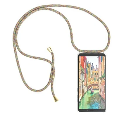 Abbildung von EAZY CASE Handykette kompatibel mit Samsung Galaxy A9 (2018) Handyhülle Umhängeband, Handykordel Schutzhülle, Silikonhülle, Hülle Band, Stylische Kette für Smartphone, Rainbow
