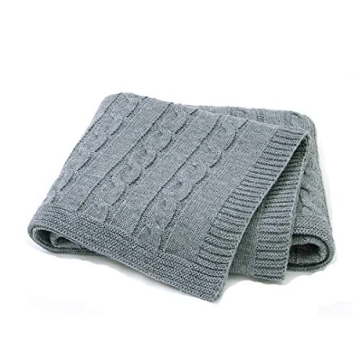 Abbildung von Strickdecke Babydecke Kuscheldecke im Freien, Odot Kinderwagen Kinderdecke Winddicht Krabbeldecke Perfekt für Mädchen und Jungen Babys Geschenkverpackungen Hergestellt (Grau,100 x 80 cm)