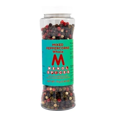 Abbildung von Menol Spices Ganze gemischte Pfefferkörner 70g in Streuerflasche Gourmetqualität