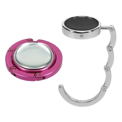 Abbildung von kwmobile Taschenhalter für Tisch 2X Faltbare Antirutsch Handtaschenhalter Haken Taschen Aufhänger Geschenkidee Gadgets Frauen Taschenhaken Set in Silber Pink