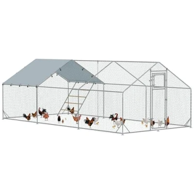 Abbildung von PawHut Hühnerstall 300 x 600 195 cm Hühnerkäfig mit UV beständiger Abdeckung, für 18 24 Hühner, Kleintiere, Silber