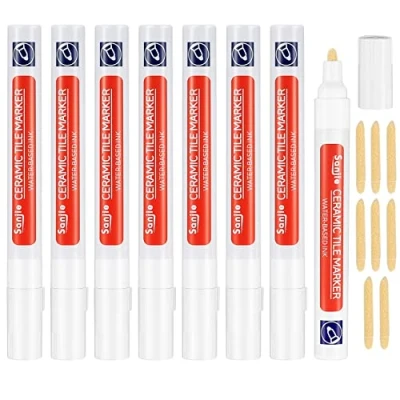 Abbildung von Fugenstift Weiß, 8 Stück Fugenweiß Stift für Fliesen im Badezimmer, Fugen Reparatur mit Ersatzspitze, Reparaturstift Wand Bodenfliesenfuge Boden Küchen und Badezimmern
