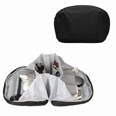Abbildung von kwmobile Elektronik Tasche Travel Case Zubehör Organizer Reisetasche für Handy Kabel Power Bank Festplatten Ladegerät Kabeltasche Bag in Schwarz