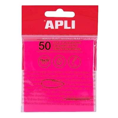 Abbildung von APLI 19570 Haftnotizen, transparent, 75 x mm, Farbe: Rosa, 50 transparente Blätter, wasserfest, ideal für Studenten und Lehrer.