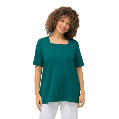 Abbildung von Ulla Popken Carree Ausschnitt Halbarm Tshirt basic, Damen, Größe: 54/56, Classic emerald