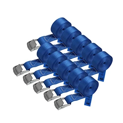 Abbildung von Zurrgurt Spanngurt Befestigungsgurt Klemmverschluss belastbar bis 250 kg DIN EN 12195 2 Befestigungsriemen blau verschiedene Längen Stückzahlen, 10er Pack 2.5 cm x m