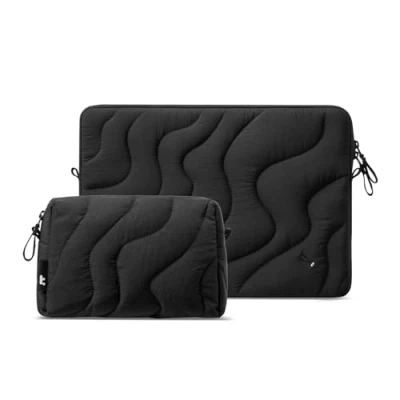 Abbildung von tomtoc Gesteppte Laptop Tasche Hülle für 13 Zoll MacBook Air 2024 2018 M3/A3113 M2/A2681 M1/A2337, Pro M2/M1, Laptoptasche Laptophülle Set Puffy Sleeve mit Zubehörtasche, Weiß