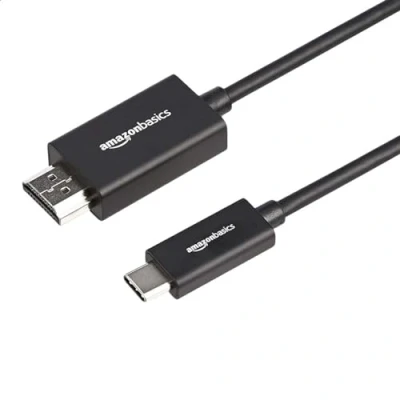 Abbildung von Amazon Basics Hochwertiges Adapterkabel, Aluminium, USB C (Quelle) auf HDMI (Display), Thunderbolt 3 kompatibel, 4K bei 60 Hz, 1.8 m, schwarz