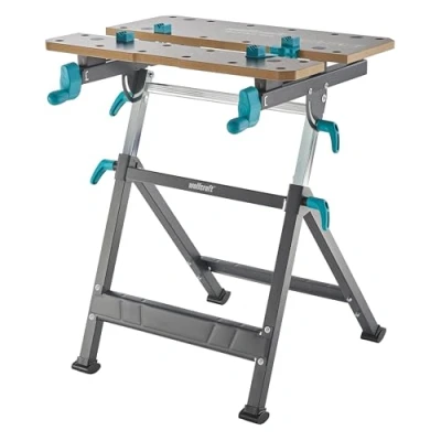Abbildung von wolfcraft Spann und Arbeitstisch Master 650 Ergo 6870000 stufenlos höhenverstellbar zusätzliches Einlegebrett zum Erweitern der Arbeitsfläche mobil einsetzbar Made in Europe