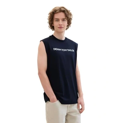 Abbildung von TOM Tailor Denim TANK MIT Logoprint Top, Herren, Größe: Small, Sky captain blue
