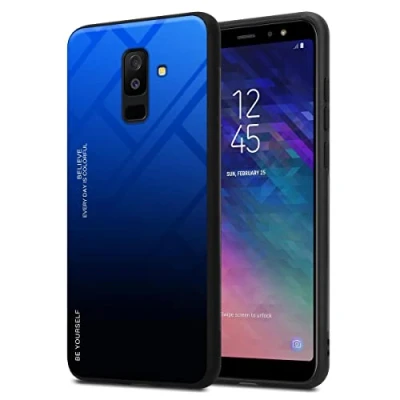 Abbildung von Cadorabo Hülle kompatibel mit Samsung Galaxy A6 Plus 2018 Schutzhülle TPU Silikon Case Glas Slim Kratzfest Weiche Gummi Rundumschutz für in Schwarz